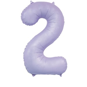 a purple balloon in the shape of the number 2