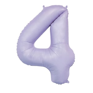 a purple balloon in the shape of the number four