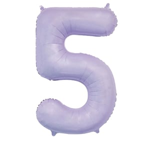 a purple balloon in the shape of the number 5