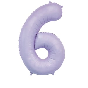 a purple balloon in the shape of the number 6