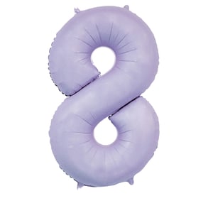 a purple balloon in the shape of the number 8