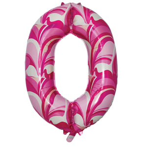 a pink and white balloon in the shape of the number 0