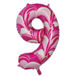 a pink balloon in the shape of the number 9
