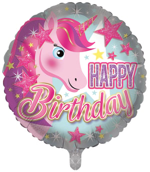 Make any birthday truly magical with our 18" Happy Birthday Unicorn foil balloon from Sensations. This charming balloon features a lovely pink unicorn, complete with a flowing pink mane and a glittery horn, surrounded by sparkling stars. The festive 'Happy Birthday' message stands out in glittery purple and elegant pink script, set against a vibrant background of soft blues and purples. Ideal for unicorn-themed parties or as a special gift, this eye-catching balloon is sure to delight. Supplied individually, it's perfect for adding a touch of whimsy and celebration to your retail offerings.