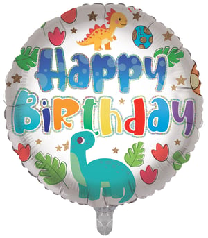 Get ready to roar with excitement with our 18" Happy Birthday Dinosaurs foil balloon! Perfect for any dino-loving birthday boy or girl, this vibrant balloon features two adorable dinosaurs, a cracked egg, lush green leaves, and playful footprints, all set against a sparkling background with glittery stars. The colourful "Happy Birthday" message stands out, making it a fantastic centrepiece for any prehistoric party. Supplied by Sensations, this eye-catching balloon comes individually, ready to inflate and delight. Make their special day truly unforgettable with this fun and festive decoration!