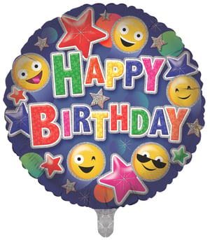 Make any birthday celebration extra special with our vibrant 18" Happy Birthday Emojis And Stars foil balloon! Featuring a cheerful design on a deep blue background, this eye-catching balloon showcases colourful 'Happy Birthday' lettering, surrounded by an array of popular emojis – from happy and winking faces to a super cool emoji wearing shades. Glittering stars in various sizes and colours add an extra touch of sparkle and fun. Perfect for all ages, this balloon is sure to bring smiles and a festive atmosphere to any party. Supplied by Sensations, each balloon comes individually packed, ready to inflate and delight.