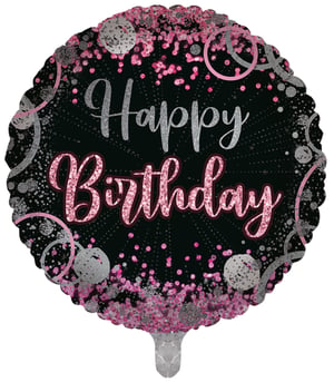 Make any birthday celebration truly sparkle with our gorgeous 18" Happy Birthday Pink Swirls and Confetti foil balloon! This eye-catching design features a chic black background, beautifully contrasted with shimmering silver "Happy" and dazzling pink glitter "Birthday" lettering. Scattered pink and silver confetti, alongside elegant swirling patterns, add a touch of glamour to any party decor. Perfect for creating a memorable atmosphere, this high-quality balloon is sure to delight. Sold individually, it's an ideal choice for adding a stylish flourish to any birthday celebration.