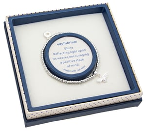 a silver bracelet with a bee charm on it .