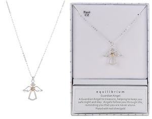 a necklace in a box that says equilibrium guardian angel