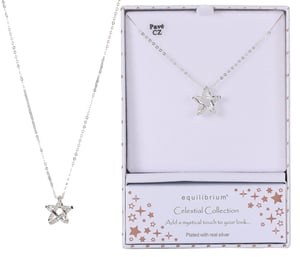 a necklace in a box that says equilibrium celestial collection