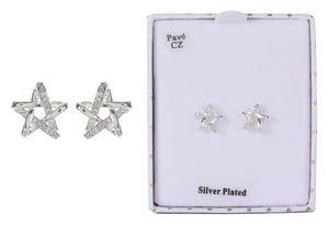 a pair of silver plated star stud earrings in a box