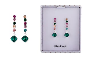 a pair of silver plated earrings in a box