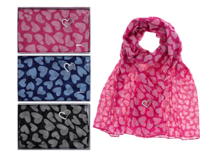 three different colored scarves with hearts on them