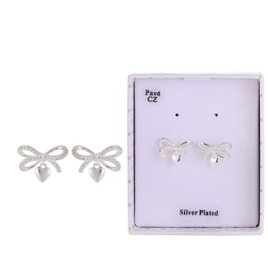a pair of silver plated earrings in a box