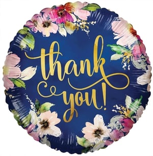Express your gratitude in the most beautiful way with our stunning 18" Thank You Floral balloon! This elegant round foil balloon features a rich, deep navy blue background, providing the perfect canvas for the shimmering gold 'thank you!' script. Adorning the edges is a gorgeous watercolour-style floral wreath, bursting with delicate pink, white, and magenta blooms, complemented by lush green foliage and subtle golden accents.
It’s an ideal choice for showing appreciation at parties, corporate events, or as a thoughtful gift. Each balloon is designed to make a lasting impression, adding a touch of sophistication and warmth to any celebration. Sold individually, it's easy to stock up for all your heartfelt thank you moments.
