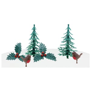 Bring a touch of classic festive charm to your Christmas bakes with our Traditional Christmas Scene Cake Decorating Set from Anniversary House. This delightful collection includes everything you need to create a picturesque winter wonderland on your cakes and desserts.
Each set features two traditional green Christmas trees, two vibrant holly sprigs adorned with bright red berries, and two adorable robins, ready to perch on your snowy creations. Perfect for adding a truly heartwarming and traditional feel to your festive treats, these decorations are sure to enchant. Make your Christmas cakes unforgettable with this charming set.
