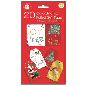 Add a touch of festive elegance to your gifts with our beautiful 20 Elegant Traditions Gift Tags. This delightful pack features 20 co-ordinating foiled gift tags, each with a metallic cord for easy attachment. You'll find four charming designs to choose from, perfect for every present.
Discover tags featuring a classic 'JOY' motif with delicate foliage, a sparkling Christmas tree with 'Merry Christmas' wishes, a cheerful Santa Claus ready with gifts, and a sweet robin perched on a 'Let it Snow' background. The luxurious foiling adds a special touch, making your presents truly stand out. Supplied by Design Group, these tags come in a convenient 1x25 pack and are presented in recyclable packaging. Make every gift extra special this season!
