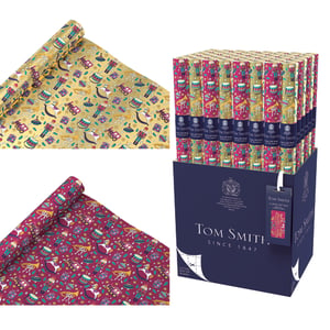 Delight your customers with the enchanting 4m Tom Smith Toy Box Wrap, perfect for adding a touch of festive magic to any gift. This luxurious wrapping paper features a charming array of classic toys, including nutcrackers, drums, and rocking horses, all beautifully illustrated.
Available in two vibrant colours – a radiant gold and a rich burgundy – these designs are sure to capture hearts. As a Tom Smith product, a brand established since 1847, you can assure your customers of its premium quality and heritage. This wholesale pack contains 50 rolls, offering an excellent selection to create an eye-catching retail display. Stock up on this beautiful wrap and help your customers make every present extra special!