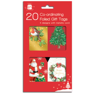 Elevate your gift wrapping this festive season with our charming 20 Elegant Traditions Gift Tags, brought to you by Design Group. Each pack contains 20 high-quality tags, showcasing 4 delightful, co-ordinating designs perfect for Christmas. Your customers will adore the classic robin, festive Christmas tree, jolly Santa, and elegant 'Merry Christmas' wreath. These tags feature beautiful foiling and include metallic cord for a sophisticated finish. Ideal for retailers seeking traditional yet stylish gift accessories, these tags add a special touch to any present. Supplied in a convenient wholesale pack size of 1x25, ensuring you're well-stocked for the holidays.