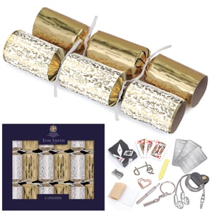 Elevate any festive celebration with our exquisite 6 x 8" Gold Tree Crackers. These beautifully designed crackers feature a sophisticated gold and white floral pattern, adding a touch of timeless elegance to any table setting.
Each cracker promises traditional fun, containing a snap, a party hat, a festive joke, and a delightful surprise gift – from mini games to useful trinkets. Perfect for Christmas dinners, New Year's Eve, or any special gathering, they are sure to bring smiles and laughter.
Supplied as a single pack of six, these high-quality crackers from Tom Smith offer exceptional appeal and value for your retail offering. A must-have for the holiday season!