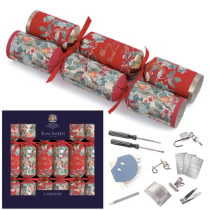 Elevate your festive offerings with these charming 6 x 14" Christmas Nest Premium Crackers from Design Group. Each cracker boasts a beautiful design, alternating between a classic red 'Merry Christmas' holly pattern and an elegant bird and berry motif, all tied with festive red ribbons. As a Tom Smith product, quality is assured.
Inside, guests will discover a delightful array of traditional novelty gifts, from small puzzles and tools to fun accessories, promising a moment of surprise and joy. Sold in convenient single packs, these premium crackers are an essential addition to any Christmas celebration, ready to bring smiles to every table.