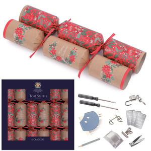Bring festive cheer to any Christmas table with our exquisite 6 x 14" Evergreen Haven Premium Crackers. This single pack contains six beautifully crafted crackers, each a generous 14 inches, promising a substantial surprise for every guest. Adorned with a classic design of vibrant red poinsettias and lush evergreen foliage on both traditional red and rustic kraft paper, elegantly tied with red ribbons, they perfectly capture the spirit of the season. From the renowned Tom Smith brand, these premium crackers are filled with a delightful array of novelty gifts, engaging puzzles, and festive accessories, ensuring fun and laughter for all. Ideal for family gatherings or corporate celebrations, they are designed to create memorable moments and add a touch of timeless elegance to your festive spread.