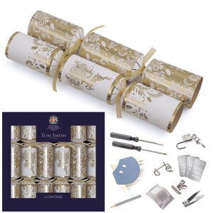 Elevate any festive celebration with our exquisite 6 x 14" Gold Premium Crackers. Crafted by Design Group, these stunning crackers boast a sophisticated white and gold design, featuring intricate botanical patterns and majestic deer motifs that will instantly enhance your Christmas table.
Each cracker promises a delightful surprise, containing a premium gift from a charming selection, alongside the traditional hat and motto. From miniature tools and engaging puzzles to handy everyday items, there's a unique treat for everyone. Perfect for creating memorable moments and spreading joy, these crackers are sold in convenient single packs of six, ready to bring sparkle and fun to your customers' holiday gatherings. Make this festive season truly special!