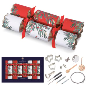 Add a touch of festive elegance to your Christmas celebrations with these stunning 8 x 14" Red Deluxe Crackers from Tom Smith. Each cracker in this pack of eight boasts an exquisite design, alternating between rich red and crisp white, beautifully adorned with gold and green foliage and festive berries. Tied with classic red ribbons, they are perfect for enhancing any holiday table setting.
Inside, guests will be delighted to discover a varied selection of charming gifts, from fun cookie cutters and engaging puzzles to handy mini tools and delightful trinkets, ensuring a memorable surprise for everyone. These premium crackers are designed to bring joy and sophistication to your seasonal gatherings.