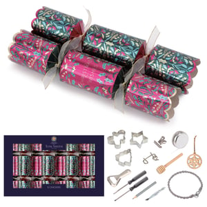 Bring festive cheer to any celebration with our 8 x 14" Jewel Deluxe Crackers. These exquisite crackers feature a rich, jewel-toned design in deep pink and forest green, adorned with intricate foliage patterns and elegant "Christmas Wishes" text. Each cracker is beautifully finished with a delicate gold ribbon, adding a touch of sophistication to your festive table.
Inside every cracker, guests will discover a delightful surprise from a charming assortment of gifts. Expect fun items like festive cookie cutters, handy mini-tools, engaging metal puzzles, and decorative trinkets. From the renowned Tom Smith brand, these crackers promise quality and excitement for everyone. Perfect for creating memorable moments this holiday season.