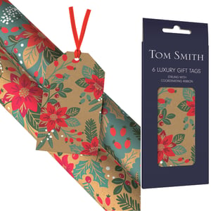 Add a touch of festive charm to your gifts with our beautiful 6 Evergreen Haven Tags. These luxurious gift tags feature a delightful Christmas design of poinsettias, holly, and berries on a classic kraft background, perfectly capturing the spirit of the season. Each tag comes strung with a coordinating red ribbon, ready to adorn any present.
The elegant design complements our matching Evergreen Haven gift wrap (available separately), creating a truly cohesive and stunning presentation. These premium tags are available in a convenient pack size of 1x25, making them ideal for retailers looking to offer their customers high-quality festive accessories. Make every gift extra special this Christmas.