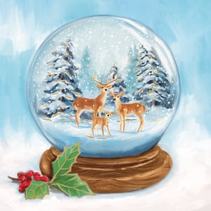 Bring a touch of winter wonder to your customers' festive greetings with these enchanting 'Stags In Snowglobe' Christmas cards from Second Nature. Each card features a heartwarming illustration of a deer family nestled within a magical snowglobe, surrounded by a serene snowy forest. The design is beautifully accented with classic holly and berries, making it perfect for spreading seasonal cheer.

This wholesale pack includes 6 units, with each unit containing 10 delightful cards. What's more, these special cards support EACH (East Anglia's Children's Hospices), adding an extra layer of warmth and goodwill to every purchase. A truly charming choice for the holiday season.