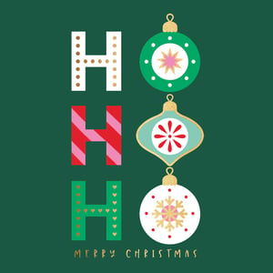 Spread joy this festive season with our charming 'HO HO HO' Christmas cards from Second Nature. This delightful design features three unique 'HO HO HO' messages, each with its own playful pattern – from golden dots to candy stripes and sweet hearts. Complementing these are three beautifully illustrated Christmas baubles, bursting with colour and intricate details, all set on a rich green background with a golden 'Merry Christmas' message. Each retail pack contains 10 cards, perfect for customers looking to send warm wishes. Plus, a portion of every sale supports EACH (East Anglia's Children's Hospices), adding a wonderful charitable element. Available in wholesale packs of 6, these cards are a must-have for your seasonal collection.