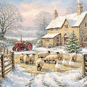 Introduce a touch of festive charm to your Christmas card selection with these lovely cards from the Great British Card Company. Our "10 Christmas Farmhouse Cards" pack includes 5 each of two delightful designs. This particular design captures a beautiful winter scene, featuring a quaint farmhouse adorned with a decorated outdoor Christmas tree, a classic red tractor, and a gathering of sheep and geese in the gently falling snow. These cards evoke the warmth and tradition of a rural British Christmas, perfect for sending heartfelt seasonal greetings. Your customers will appreciate the nostalgic imagery and quality finish. Available in a convenient pack size of 1x8.