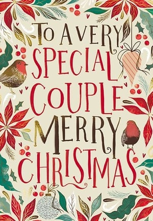 Celebrate the festive season with this charming 'Special Couple' Christmas card, perfect for spreading holiday cheer. Designed by the Great British Card Company, this delightful card features a warm message: 'To A Very Special Couple Merry Christmas'.
The beautiful illustration boasts a traditional Christmas aesthetic, adorned with vibrant red poinsettias, lush green foliage, and festive berries. Two adorable robins perch amongst the leaves, adding a touch of classic winter charm. Hand-drawn baubles complete the joyful scene, all set against a soft, inviting background.
This lovely card is ideal for retailers looking to offer a heartfelt option for couples during the holidays. Available in a convenient pack size of 1x6, ensuring you're well-stocked for the festive rush.