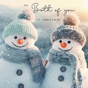Bring a touch of winter magic to your Christmas card selection with our delightful 'To Both Of You' card. This charming design features two adorable snowmen, warmly dressed in knitted hats and scarves, standing together amidst a gentle snowfall. Their sweet smiles and cosy embrace perfectly capture the joy and warmth of the festive season, making it the ideal choice for sending heartfelt wishes to a special couple or two dear friends.
Crafted with care by the Great British Card Company, these cards are sure to bring a smile to any recipient. Stock up on this popular design, available in a convenient pack of 6, and ensure your customers have the perfect card for every loved one this Christmas.