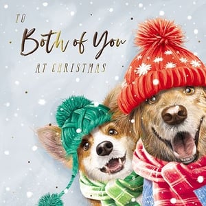 Send double the festive cheer this Christmas with our adorable 'To Both Of You' card! This delightful design features two irresistibly cute dogs, bundled up in cosy winter hats and scarves, their happy smiles radiating warmth against a snowy backdrop. It's the perfect way to send seasonal greetings to a special couple or two loved ones.
Crafted with charming detail and a sprinkle of festive magic, these cards are sure to bring joy to anyone who receives them. Proudly supplied by the Great British Card Company, ensuring quality and a touch of British charm. Available in convenient packs of 6, they're a wonderful addition to your Christmas card selection.