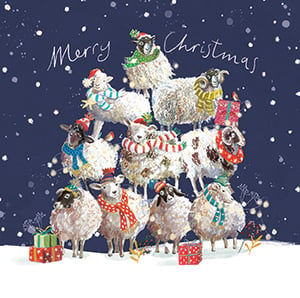 Bring a smile to your customers' faces this festive season with our adorable 10 Christmas Sheep Small Premium Christmas Cards! This charming design features a delightful flock of sheep, playfully arranged in a Christmas tree formation, all decked out in their festive finest with scarves, hats, and even tiny gifts. Against a snowy blue backdrop, these premium cards capture the true spirit of Christmas with a touch of whimsical charm. Perfect for sending warm wishes, these cards are sure to be a popular choice. Each wholesale pack contains 6 of these lovely cards, supplied by Ling. A truly heartwarming addition to your Christmas card selection!