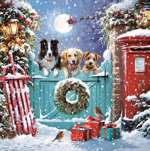 Capture the heartwarming spirit of Christmas with our delightful Christmas Dog Luxury Cards. Each card showcases an enchanting snowy scene, featuring three adorable dogs peeking over a festive gate, complete with Santa's sleigh in the moonlit sky, a classic red post box, and charming winter details like a red sled and twinkling presents. These luxury cards are perfect for customers looking to send warm, joyful greetings this holiday season. Each retail pack contains 12 high-quality cards, offering 4 of each of the three unique designs. Stock up effortlessly with our convenient wholesale pack size of 1x6, ensuring these irresistible cards are ready for your customers.