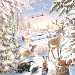 Step into a magical winter wonderland with our enchanting 12 Woodland Animals Medium Deluxe Cards from Ling. This delightful pack features two heartwarming designs (6 of each), perfect for spreading festive cheer.
Each card captures a serene snowy forest scene, where charming woodland creatures like majestic deer, playful badgers, and a curious squirrel gather, all under the watchful eye of Santa's sleigh soaring through the starlit sky. The intricate details and sparkling snow effects make these cards truly special.
Crafted with a deluxe finish, these cards offer a premium feel, ensuring your customers send their warmest wishes in style. Ideal for retailers looking to offer high-quality, beautifully illustrated Christmas cards that evoke the true spirit of the season. Pack size: 1x6.