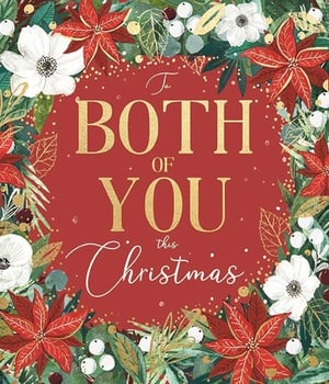 Make this Christmas extra special for your customers with this beautiful 'To Both Of You' Christmas card from Ling. Featuring a stunning festive design, the rich red background is adorned with elegant gold lettering and a gorgeous border of traditional red poinsettias, delicate white flowers, and lush green foliage with sparkling gold accents and white berries.
This card is perfect for sending warm wishes to a special couple, dear friends, or any two people you want to celebrate this festive season. Its classic yet contemporary appeal ensures it will stand out on any mantelpiece. Available in a convenient pack of 6, it's an ideal addition to your seasonal greeting card selection.
