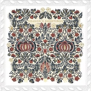 Discover the exquisite 'Season's Greetings' card from Ling, a truly beautiful choice for the festive season. This stunning design showcases an intricate botanical pattern, drawing inspiration from classic Arts and Crafts aesthetics. Rich reds, deep blues, and shimmering gold accents combine to create a luxurious and elegant feel. Stylised pomegranates, delicate berries, and graceful foliage intertwine, making this card a sophisticated way to send warm wishes. It's a wonderfully versatile option, perfect for any special woman on your customers' Christmas lists. Each pack contains six of these gorgeous cards, ensuring they're ready for all their festive greetings. From Ling, renowned for quality and captivating designs, these cards are sure to make a lasting impression.