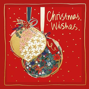 Spread festive cheer this holiday season with these exquisite 'Open Female' Christmas cards from Ling. This stunning design features two beautifully detailed baubles, one adorned with elegant gold and cream patterns, and the other showcasing a rich, festive floral motif. Set against a vibrant red background with subtle golden dots and a delicate border, the card is completed with the heartfelt message 'Christmas Wishes' in elegant script. Perfect for conveying warm greetings, these cards are sure to bring joy. Available in a convenient pack of 6, they're an ideal choice for your seasonal stock.