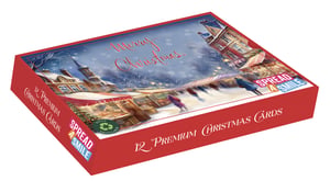 Bring the magic of a winter wonderland to your customers with our 12 Landscape Premium 'Slide' Christmas Markets Cards. Each box contains 12 beautifully designed cards, all featuring the same enchanting snowy Christmas market scene, complete with a festive "Merry Christmas" message.
These premium cards offer a truly special way to send festive greetings. Not only are they stunning, but they are also fully recyclable, reflecting a commitment to sustainability. Plus, they support the wonderful 'Spread a Smile' initiative. Stock up with our convenient 1x6 pack size from Out of The Blue Studios Ltd. and offer your shoppers a charming, high-quality choice this Christmas season.