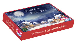 Get ready to spread some festive cheer with these exquisite 12 Landscape Premium Christmas Cards. Each box contains a dozen beautifully designed cards, all featuring the same enchanting 'Midnight Santa' scene. Imagine a serene, snow-covered village nestled under a full moon, with Santa's sleigh silhouetted against the night sky, ready to deliver gifts. The warm glow from the cottage windows adds a touch of cosy magic to this classic winter wonderland.
Perfect for sending your heartfelt Season's Greetings, these premium cards are sure to delight friends and family. Plus, they come with a 'Spread a Smile' message and are fully recyclable, so you can share joy responsibly this Christmas.