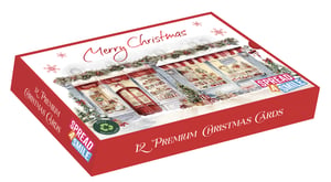 Bring festive cheer to your customers with our delightful 12 Landscape Premium 'Slide' Festive Village Cards. Each box contains 12 premium quality cards, all featuring a single, charming design of a beautifully decorated Christmas village street. The intricate artwork showcases quaint shops adorned with garlands and festive displays, perfect for spreading joy this holiday season.
These landscape-oriented cards come in a convenient 'slide' box, making them easy to display and access. With a clear 'Merry Christmas' message and a 'Spread a Smile' motif, they are sure to capture hearts. Plus, the 'Fully Recycled' logo adds an eco-friendly appeal. Available in a wholesale pack size of 1x6 from Out of The Blue Studios Ltd., these cards are an essential addition to your seasonal offerings.