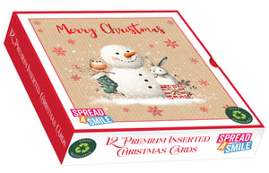 Bring festive cheer to your customers with our delightful 12 Square Premium 'Slide' Snowy Friends Christmas Cards from Out of The Blue Studios Ltd. Each charming box contains 12 premium inserted cards, all featuring the same heartwarming design of a friendly snowman, a cheerful robin, and an adorable rabbit sharing a special moment in the snow.
These beautiful cards, with their 'Merry Christmas' message and rustic-inspired background, are perfect for spreading joy. Plus, they proudly carry the 'Spread a Smile' message and are fully recyclable, appealing to environmentally conscious shoppers. Supplied in a convenient pack size of 1x6, these premium cards are an ideal addition to your seasonal offerings.