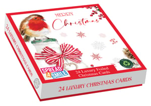 Get ready for the festive season with our delightful 'Winter Visit' Luxury Christmas Cards! Each box contains 24 exquisite cards, featuring two charming designs to help your customers spread joy. Adorned with a beautiful robin, festive berries, and shimmering foiled snowflakes, these cards truly capture the magic of Christmas.
Crafted with a touch of luxury, they're designed to make every message special. Plus, they come with the 'Spread a Smile' promise and are fully recyclable, making them a thoughtful choice for environmentally conscious shoppers. Available in a convenient 1x6 wholesale pack, these stunning cards are a must-have for your seasonal stock.