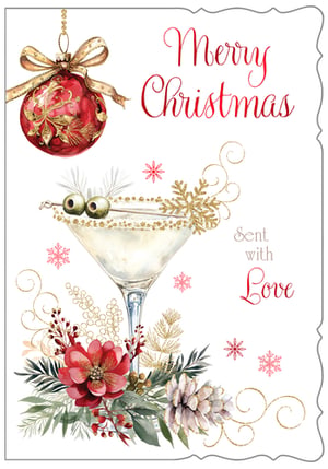 Introduce a touch of sophisticated festive cheer to your card range with our 'Open Female' Christmas card, brought to you by Out of The Blue Studios Ltd. This charming design beautifully combines classic holiday elements with a modern twist. Featuring a vibrant red bauble, an elegant martini glass with a sparkling snowflake, and a lush arrangement of red blooms and winter greenery, it's sure to captivate. The graceful 'Merry Christmas' message, complemented by 'Sent with Love', makes this card ideal for sharing warm wishes. Available in convenient packs of 6, it's a wonderful choice for customers seeking a stylish and heartfelt way to connect this season.