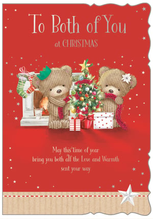 Spread double the festive cheer this Christmas with our adorable 'To Both Of You' Christmas card! Featuring two charming knitted teddy bears nestled by a twinkling Christmas tree and a cosy fireplace, this card radiates warmth and joy. The heartfelt message, 'May this time of year bring you both all the Love and Warmth sent your way,' makes it the perfect choice for sending greetings to a special couple, friends, or family members. With its delightful design and sweet sentiment, it's sure to bring a smile to their faces. Available in a convenient pack of 6, these cards from Out of The Blue Studios Ltd are a wonderful addition to your seasonal stock.