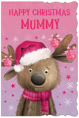 Bring a smile to every Mummy's face this Christmas with this adorable card from Out of The Blue Studios Ltd. Featuring a charming, fluffy reindeer sporting a festive pink Santa hat, sparkly scarf, and delightful bauble-decorated antlers, it's sure to melt hearts. The sweet 'Happy Christmas Mummy' message is set against a lovely pink and purple snowy background, making it the perfect choice for showing appreciation. Stock up on these heartwarming cards, available in convenient packs of 6, and add a touch of festive cuteness to your seasonal offerings.